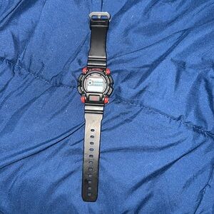 red and black g shock watch